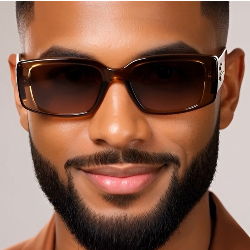 Men Sunglasses Fashion‎ Designer Beige Retro Rectangle Trendy Style Lentes New